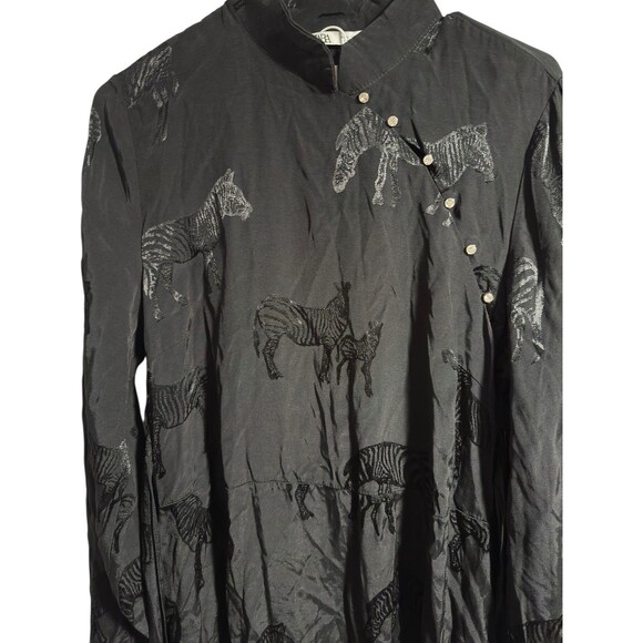 ZARA Black Zebra Print Diamonte Button Thigh Split Midi Dress Size L NWT - Picture 6 of 16